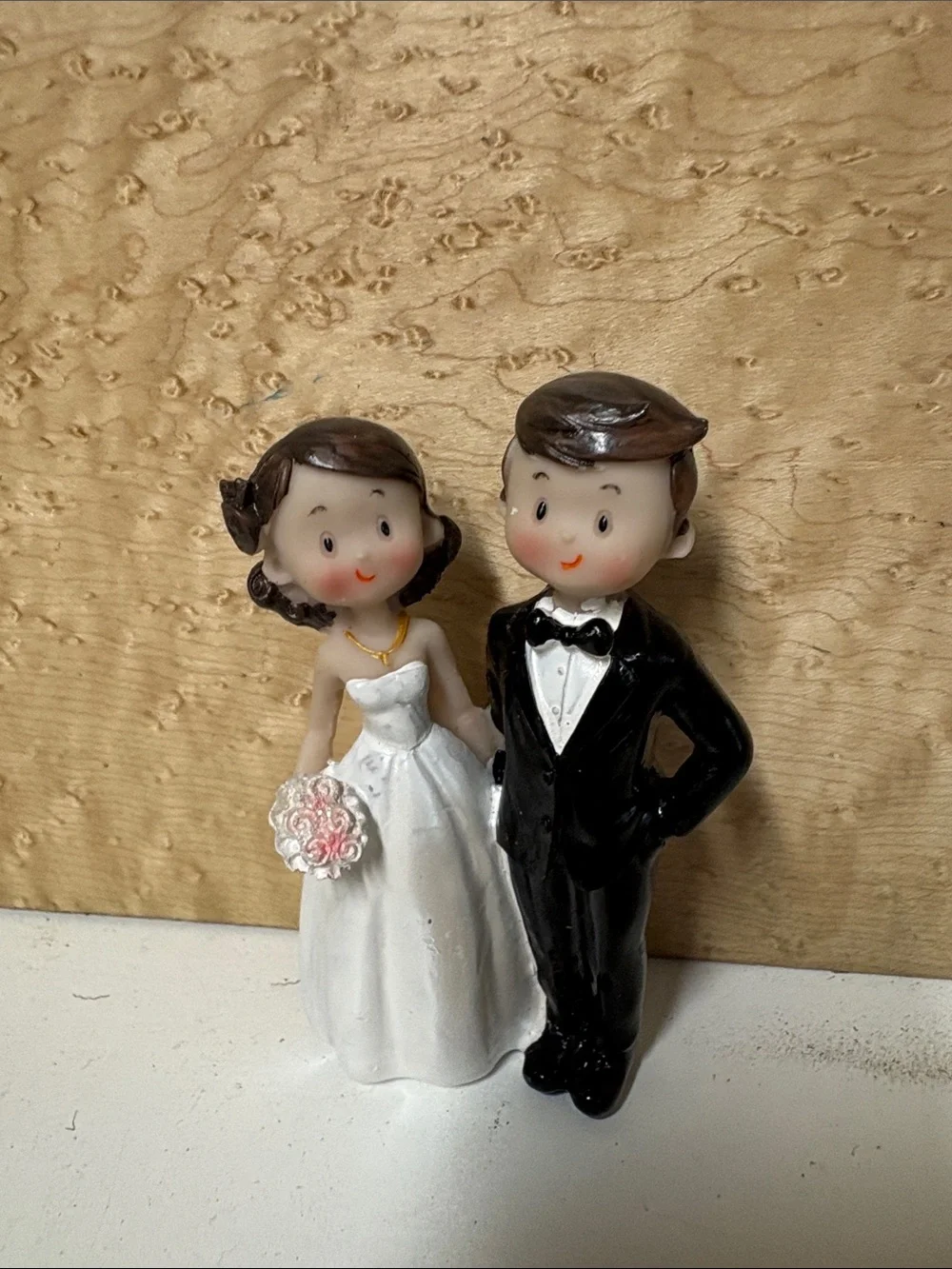 Wedding Cake Topper Bride and Groom Figurine in White and Black